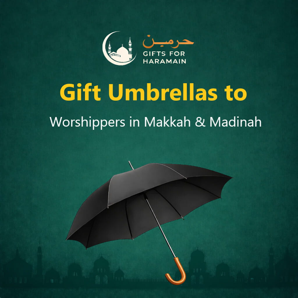 Umbrella gift for pilgrim shade support at the Haramain